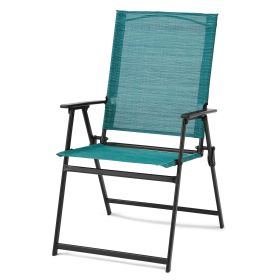 Square Set of 2 Outdoor Patio Steel Sling Folding Chair (Actual Color: Teal)
