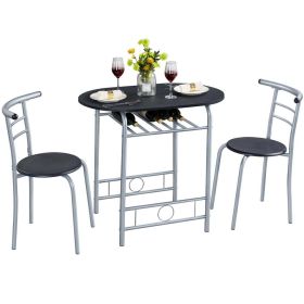 Set of 3 Round Dining Tables with Storage Racks (Color: Black)