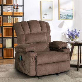 Vanbow.Recliner Chair Massage Heating sofa with USB and side pocket 2 Cup Holders (Brown) (Color: as Pic)