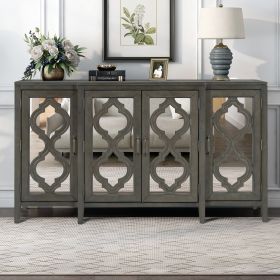 U_STYLE 59.8&lsquo;&rsquo; Modern Mirrored Console Table Sideboard for Living Room Dining Room with 4 Cabinets and 3 Adjustable Shelves (Color: as Pic)