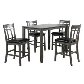 5 Piece Vintage Rectangular Counter Height Bar Table with 4 chairs, Wood Dining Table and Chair Set for Dining Room, Pub and Bistro (Antique Graywash) (Color: Antique Gray)