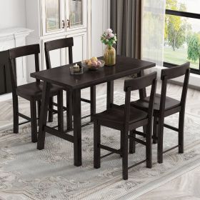 Minimalist industrial Style 5-Piece Counter Height Dining Table Set Solid Wood & Metal Dining Table with Four Chairs for Small Space (Color: espresso)