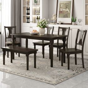 Classic 6-Piece Dining Set Wooden Table and 4 Chairs with Bench for Kitchen Dining Room (Color: espresso)