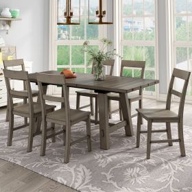 Retro Industrial Style 7-Piece Dining Table Set Extendable Table with 18' Leaf and Six Wood Chairs (Color: Gray)