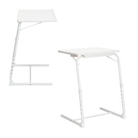 Adjustable TV Tray Table with Cup Holder;  Folding TV Dinner Table with 6 Height and 3 Tilt Angle Adjustments (Color: White2)