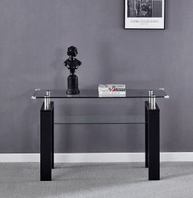 Console Table, Tempered Glass Top, Modern Foyer Area Table (Color: Black)