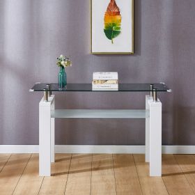 Console Table, Tempered Glass Top, Modern Foyer Area Table (Color: White)