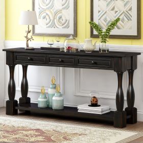 Console Table 64" Long Extra-thick Sofa Table with Drawers and Shelf for Entryway, Hallway, Living Room (Color: Black)