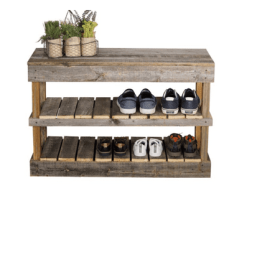 Woven Paths Rustic Wood 2 -Tier Shoe Rack Bench with Storage, Brown (Color: Brown)