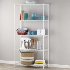 5 Tier Wire Shelf Unit, White, 1750 lb Capacity (Color: White)