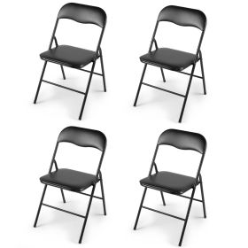 White/Black Plastic Folding Chair for Wedding Commercial Events Stackable Folding Chairs with Padded Cushion Seat (Color: black-4 pieces)