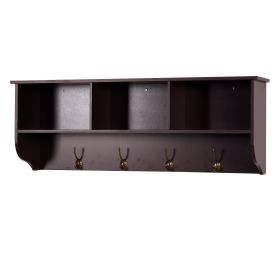Entryway Wall Mounted Coat Rack with 4 Dual Hooks Living Room Wooden Storage Shelf (Color: espresso)