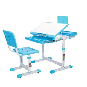 Kids Desks, Height Adjustable Children Desk and Chair Set,Childs School Student Sturdy Table,Bookstand Pink XH (Color: Blue)