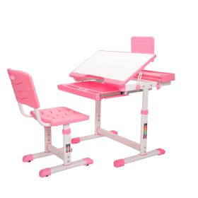 Kids Desks, Height Adjustable Children Desk and Chair Set,Childs School Student Sturdy Table,Bookstand Pink XH (Color: Pink)