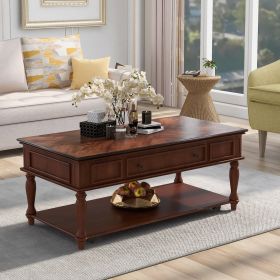 Two-tone Retro Cocktail Table Coffee Table Easy Assembly Movable with Caster Wheels for Livingroom (Antique Gray) (Color: espresso)